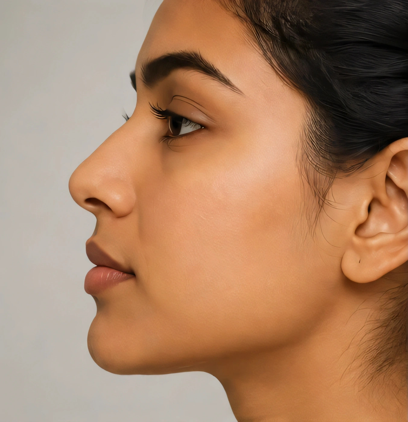 Side profile of a woman's face and jawline